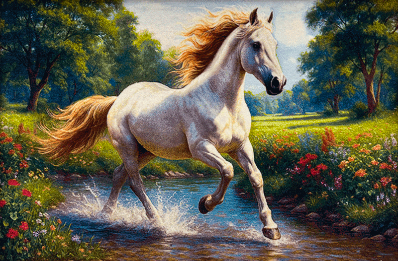 IMG_1294 White Horse Tableau Rug - Image 1
